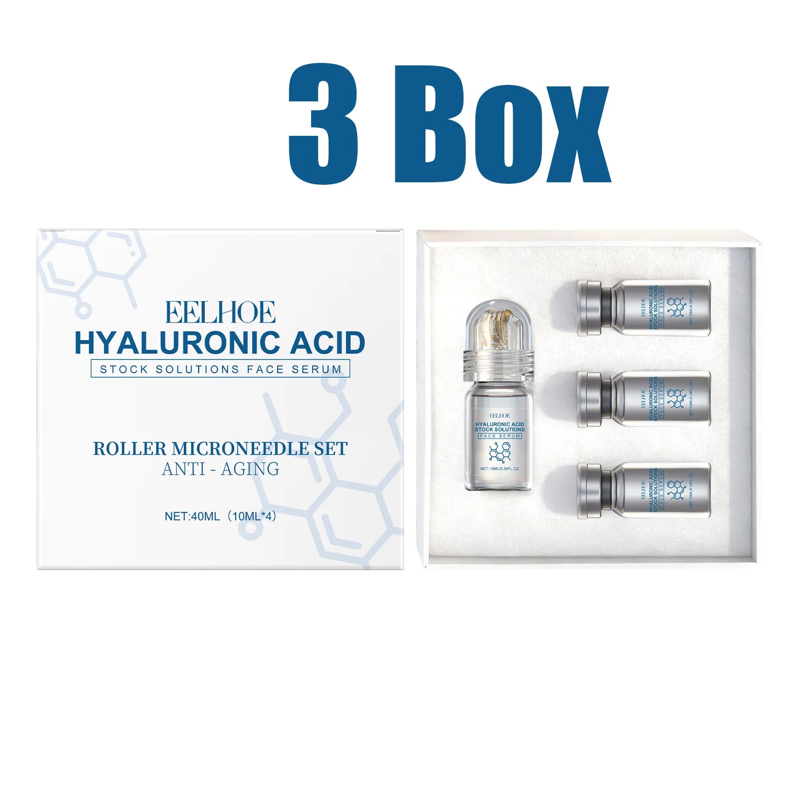 Hyaluronic Acid Stock Solutions Face Serum with Roller Microneedle Set Moisturizing Anti-Wrinkle Facial Serum Smoothing Refresh